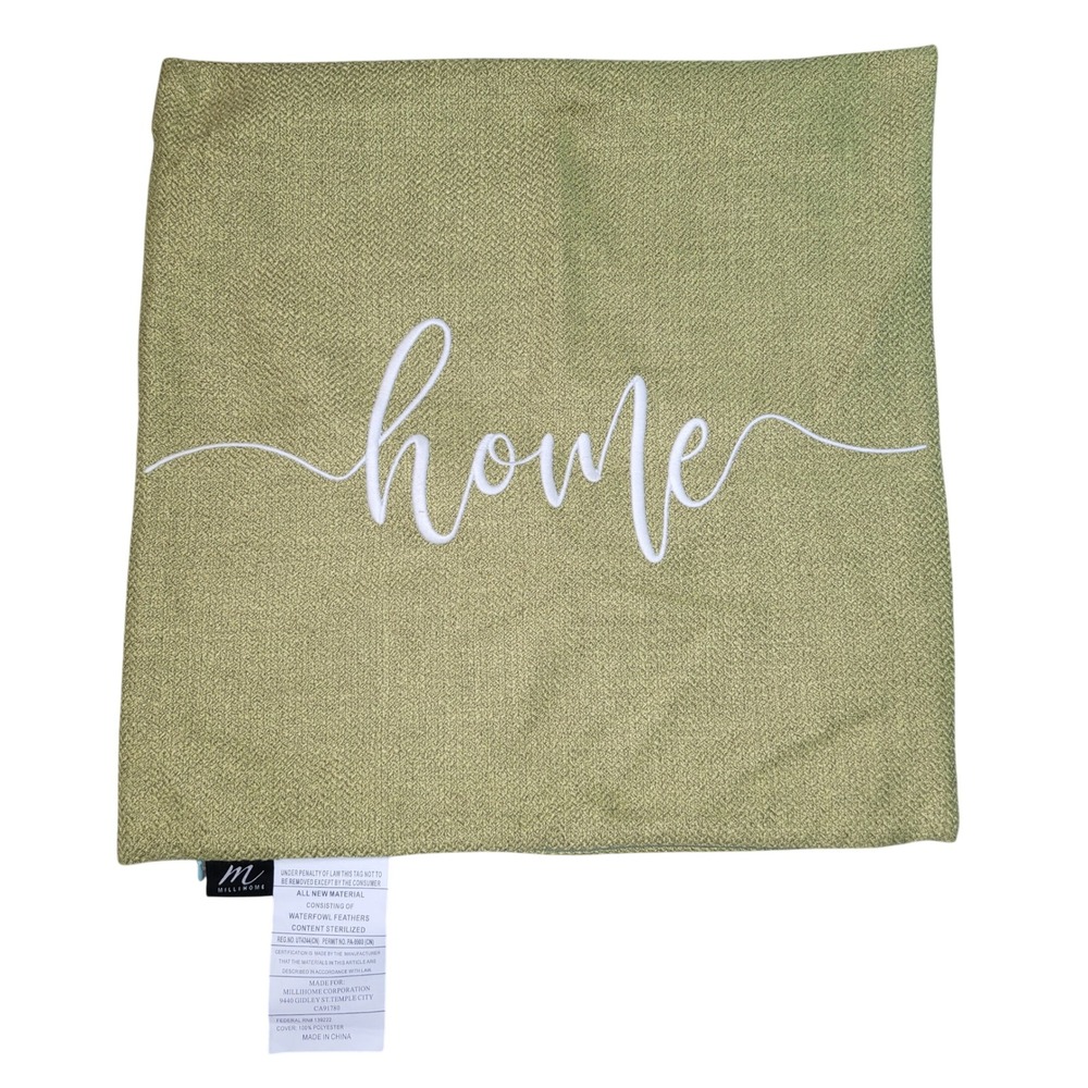 Millihome Pillow Cover Green Textured Home Script Accent Decor Spring 19x19 New